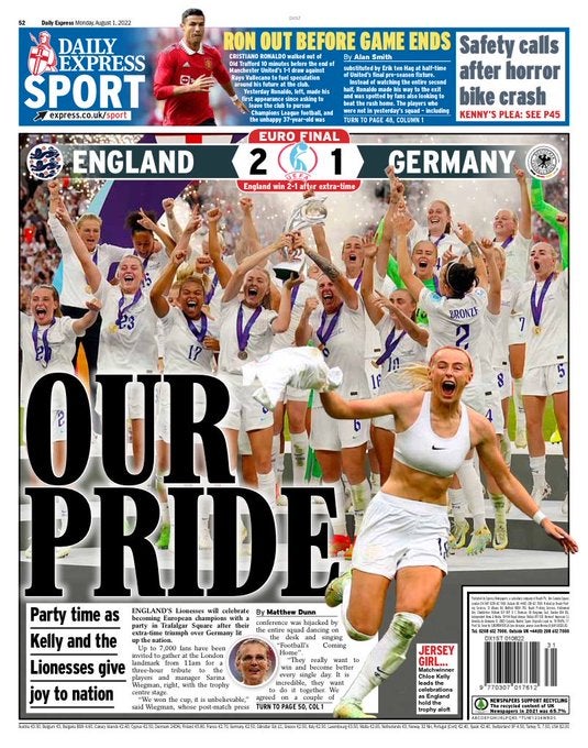 UK national newspaper front pages celebrate Euro football