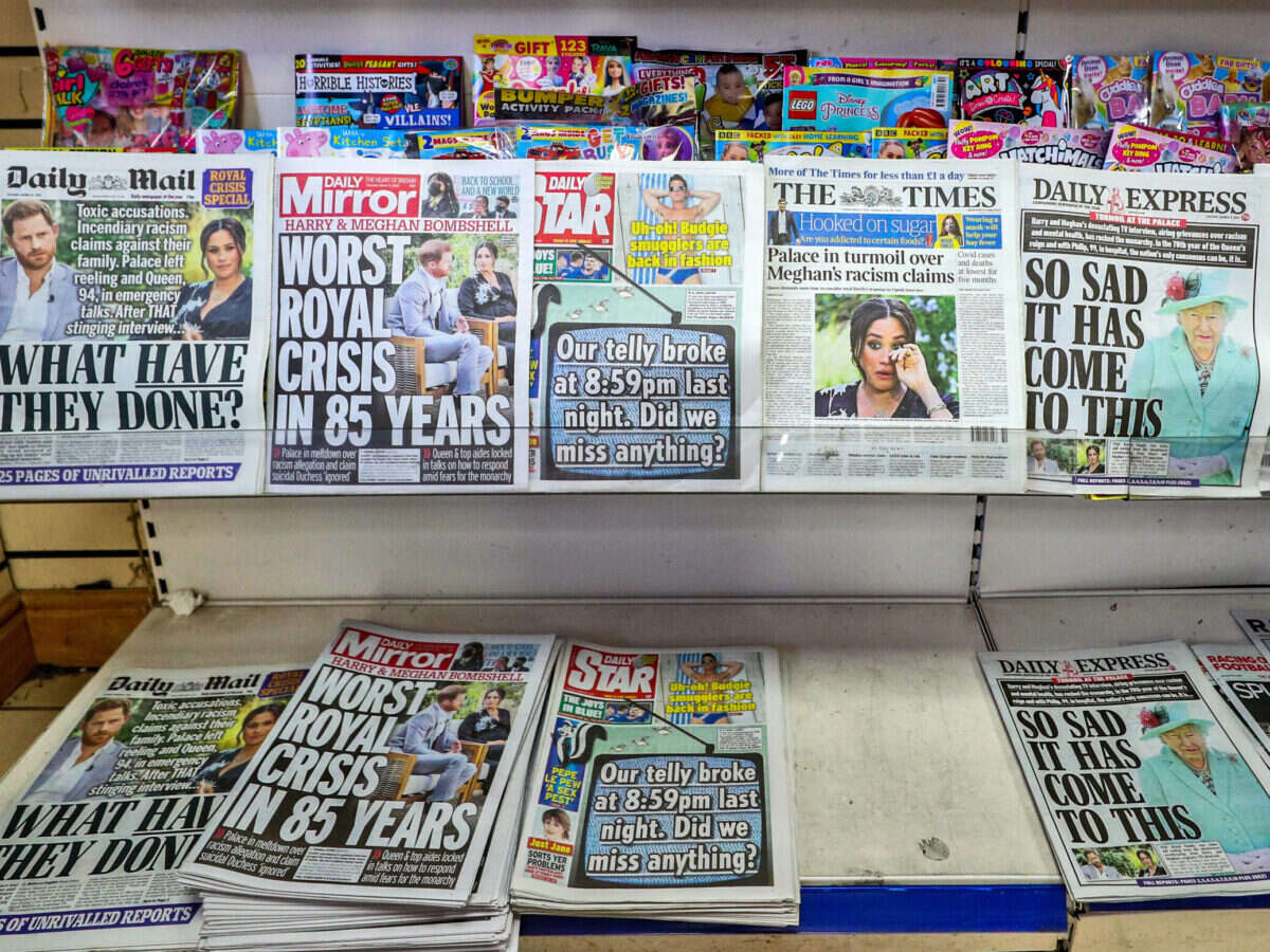 A general view of a newspaper stand in a local shop in Liverpool