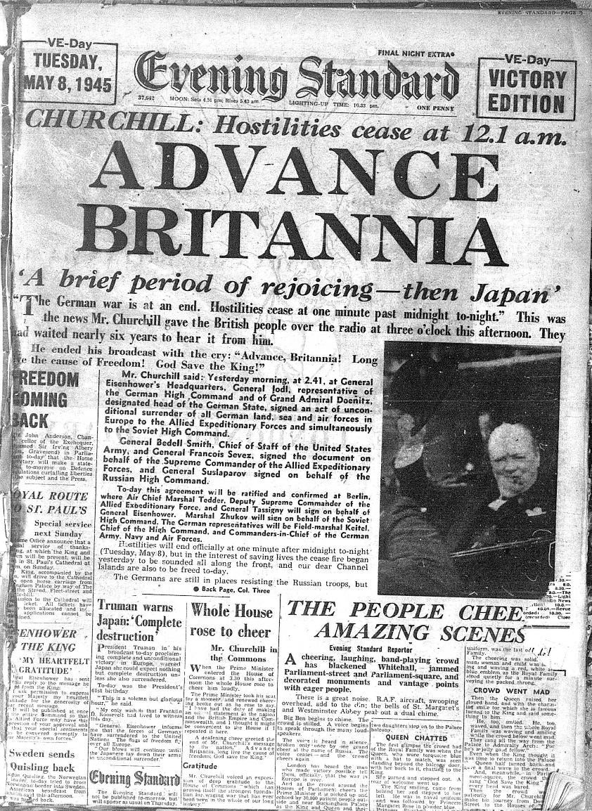 Advance Britannia! How UK newspapers marked VE Day on their front pages