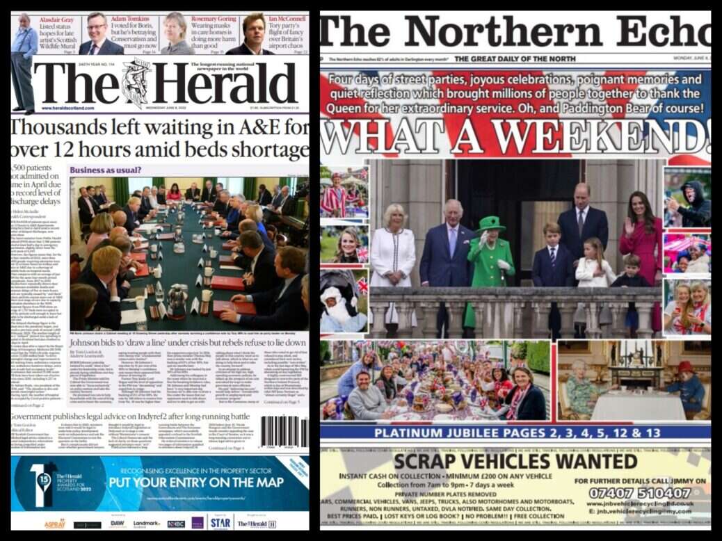 Herald and Northern Echo front pages