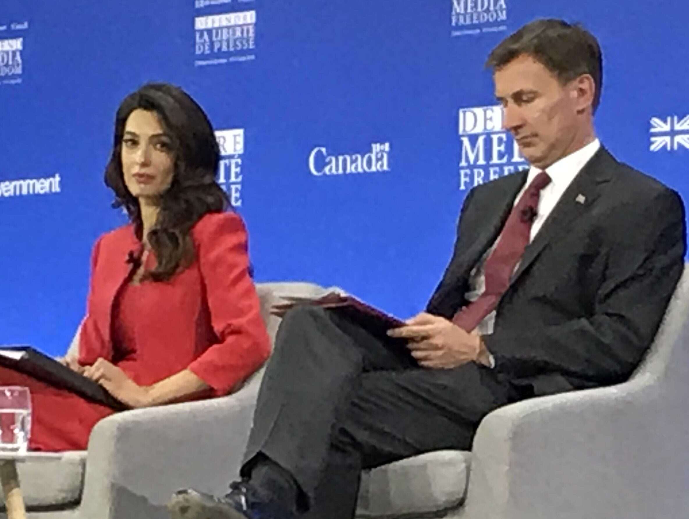 Amal Clooney warns against 'lip service' to press freedom as Hunt pledges £3m to media defence fund