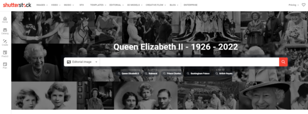 Shutterstock Queen homepage