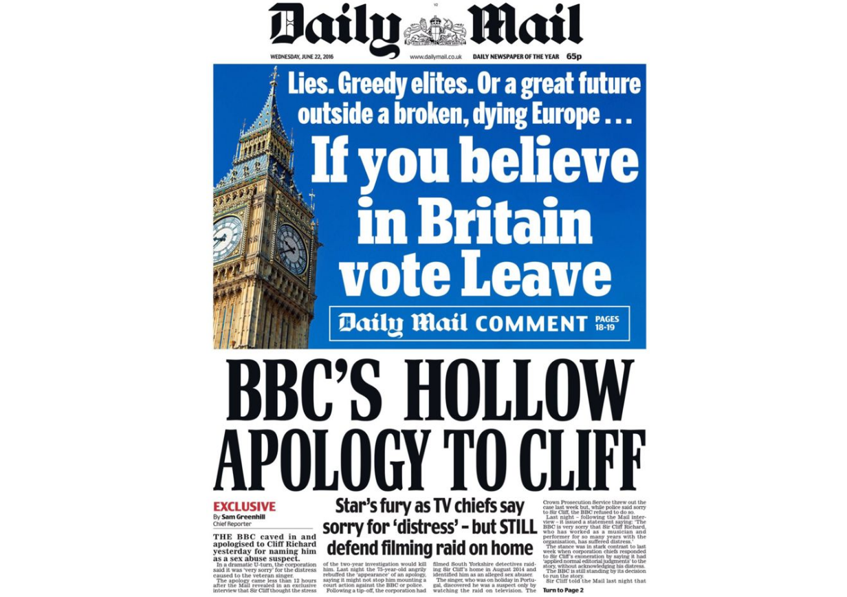 EU referendum: Daily Mail front page says Leave, Mirror backs Remain - weight of Fleet Street coverage favours Brexit