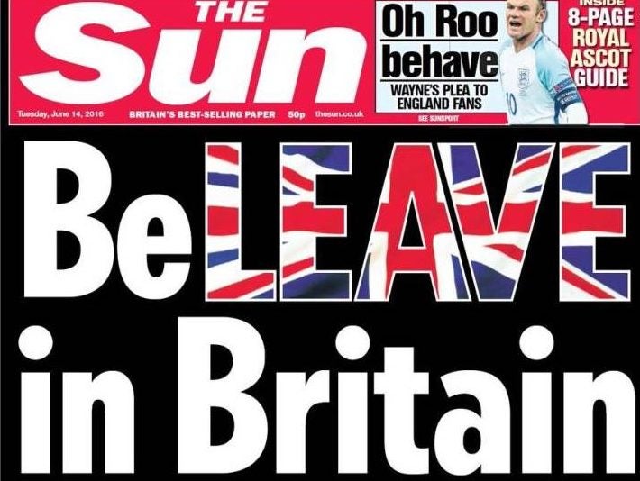 The Sun listed as £97,000 donor to Leave campaign after publishing 'BeLEAVE in Britain' pullout poster