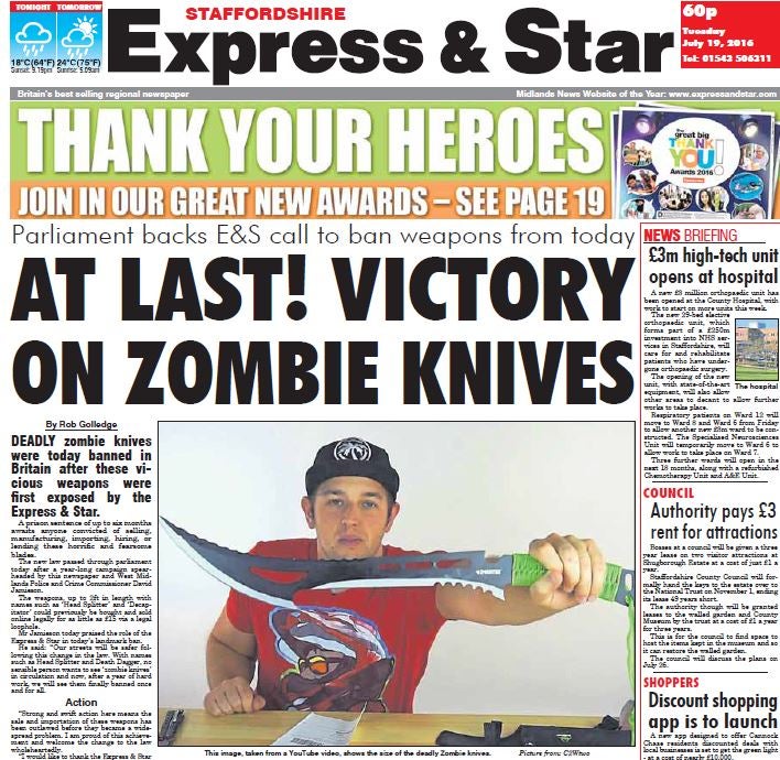 Express & Star campaign brings about law change banning 'zombie knives' from UK