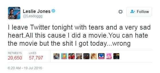 Leslie Jones leaving Twitter TWEET