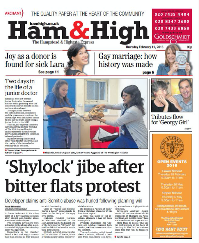 Ham & High told by IPSO to publish front-page correction over misleading 'Shylock jibe' splash