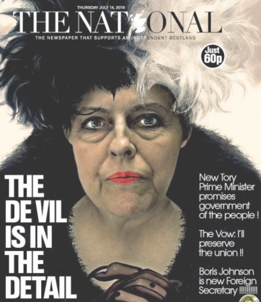 Scottish daily The National faces 'mysogyny' charge over front page likening Theresa May to Cruella de Vil