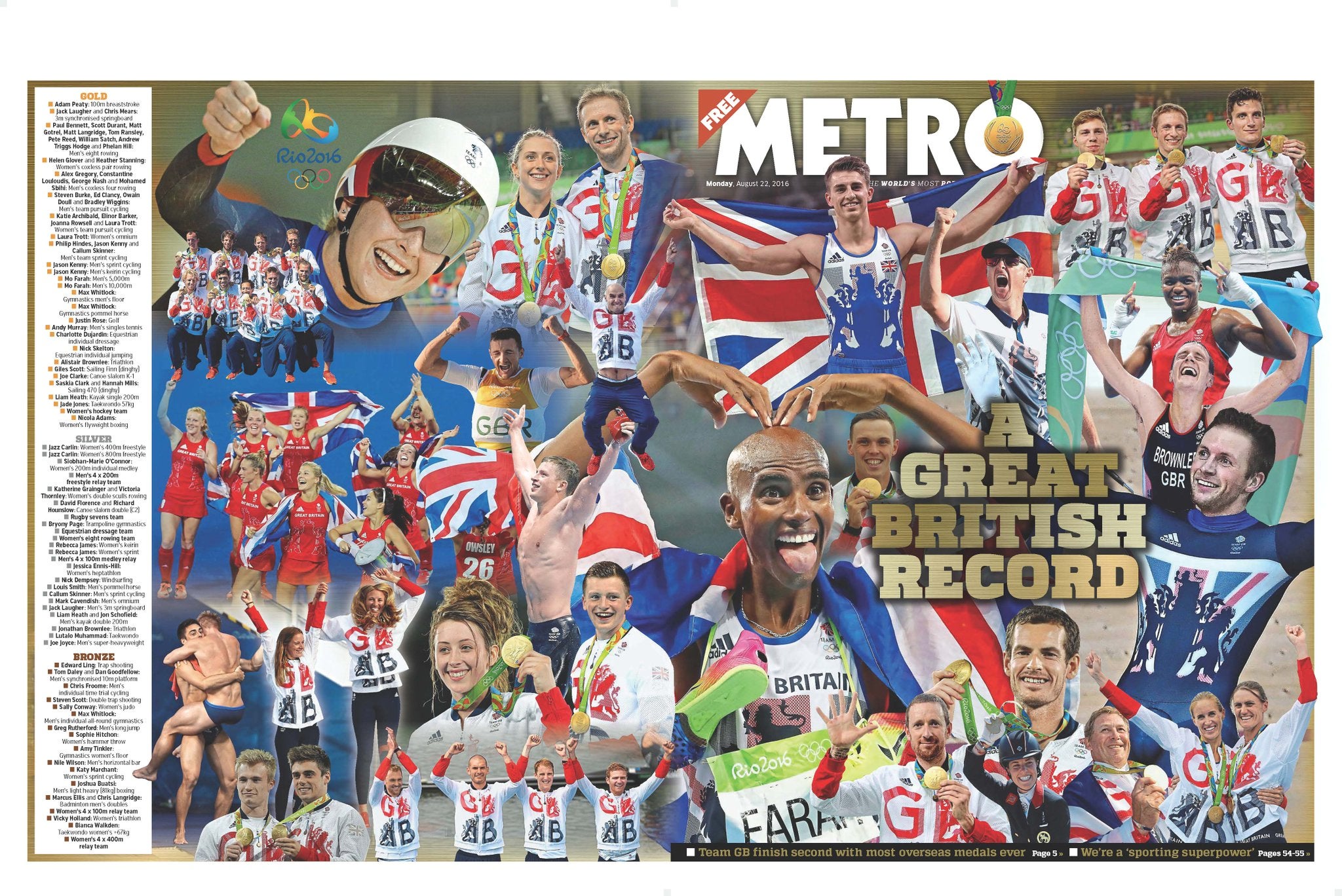 Rio Olympics: Team GB take front pages for record medal haul