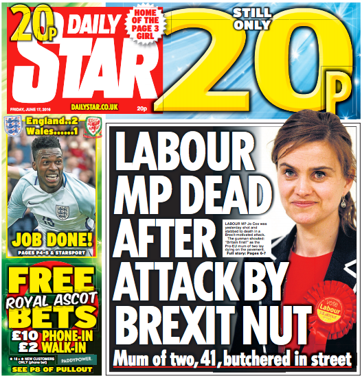 Daily Star's 'Brexit Nut' front page over Jo Cox killer cleared by IPSO after more than 300 complaints