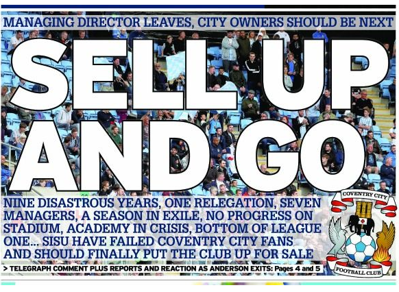 Coventry Telegraph banned by football over paper's campaign against its hedge fund owners