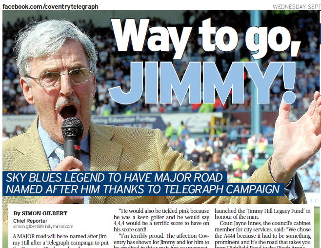 Coventry Telegraph celebrates campaign victory as A444 is renamed Jimmy Hill Way