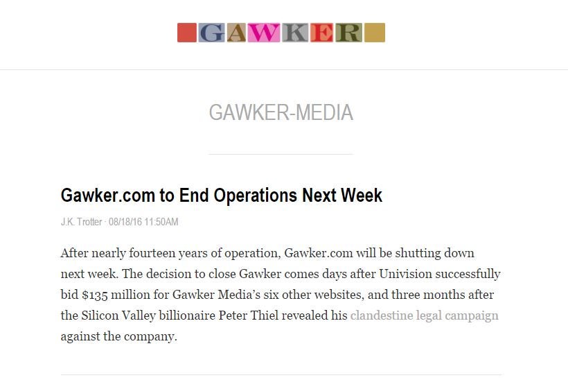 Land of the free? Gawker Media's new owner deletes six 'true and accurate' stories because of 'frivolous' lawsuits