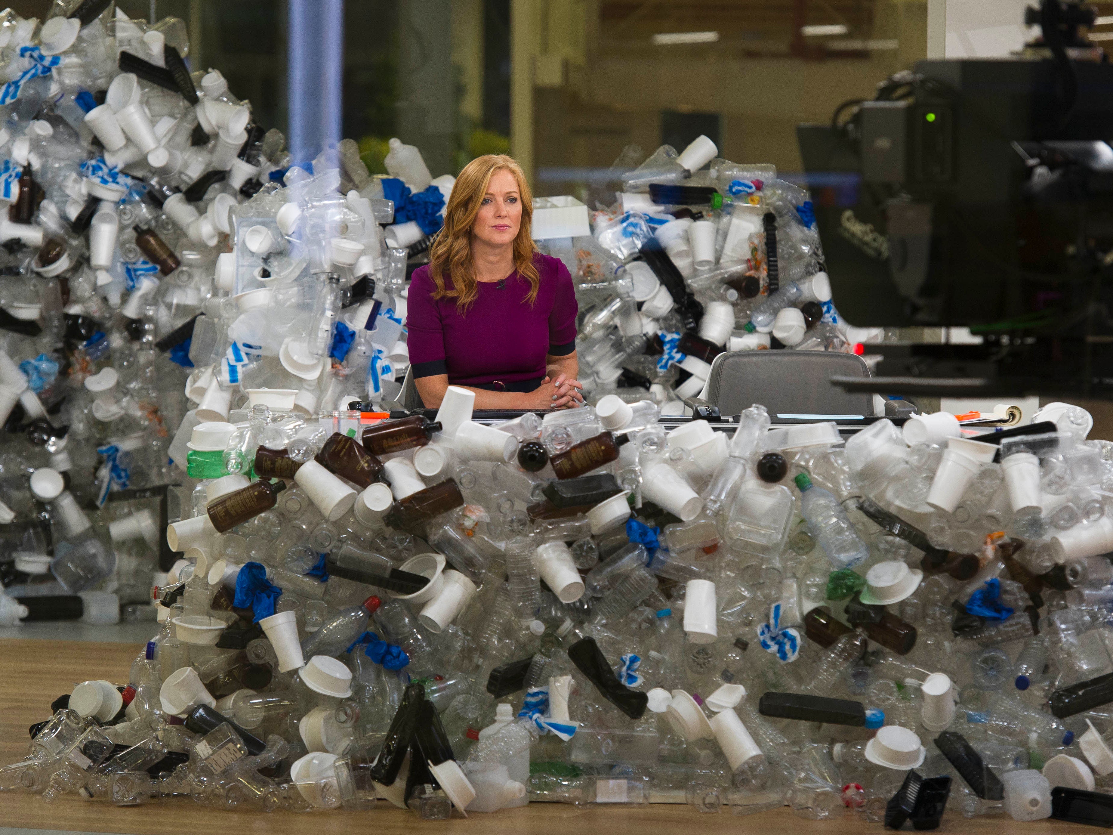 Sky News studio filled with rubbish for launch of broadcaster's campaign to reduce plastic waste