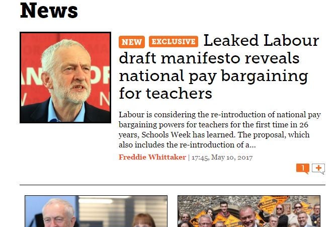 Schools Week first out of the blocks with Labour manifesto leak, Mirror and Telegraph first with the full story