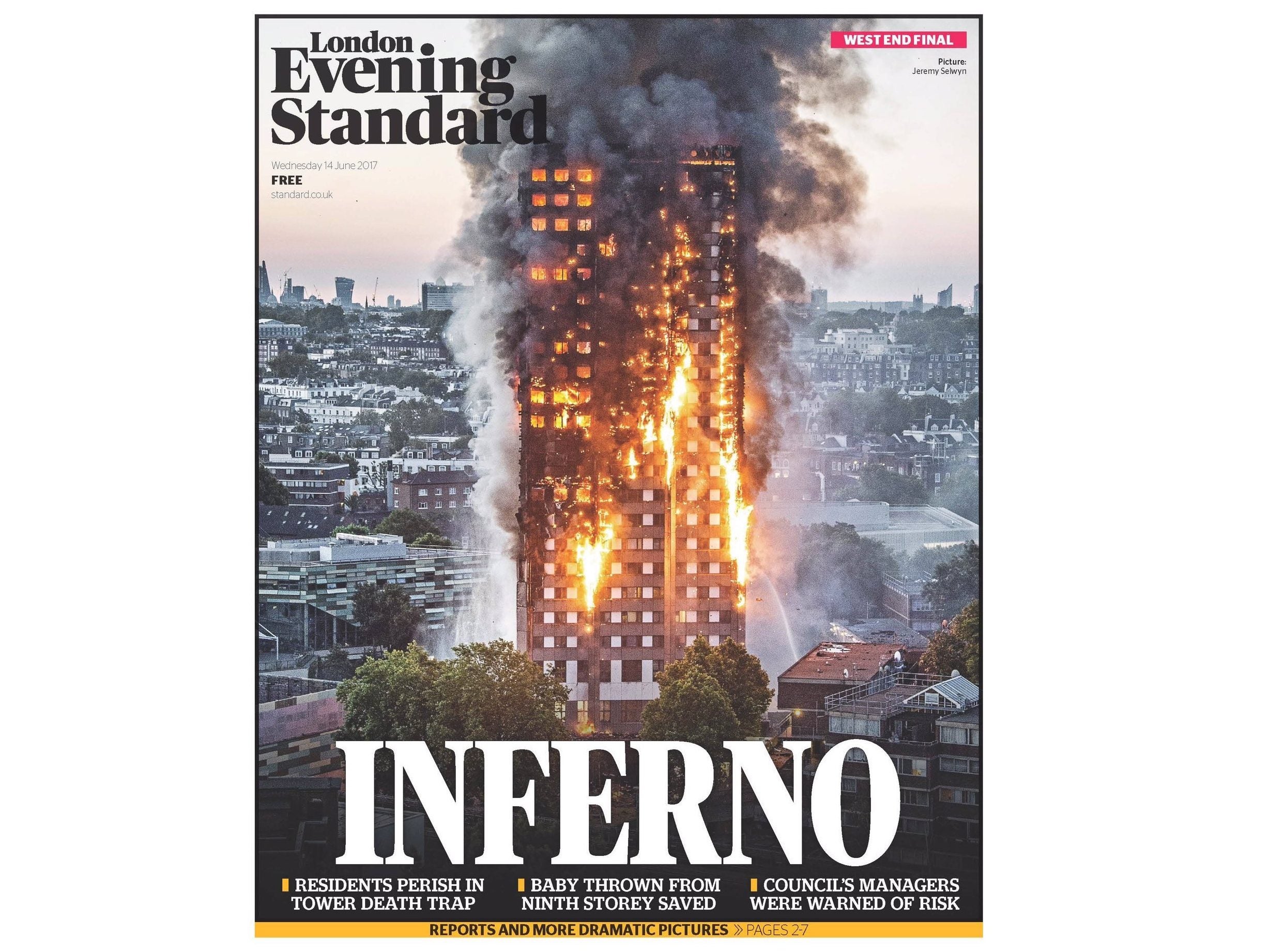 Photographer behind Evening Standard's front page image of London tower block inferno says flats 'went up in front of my eyes'