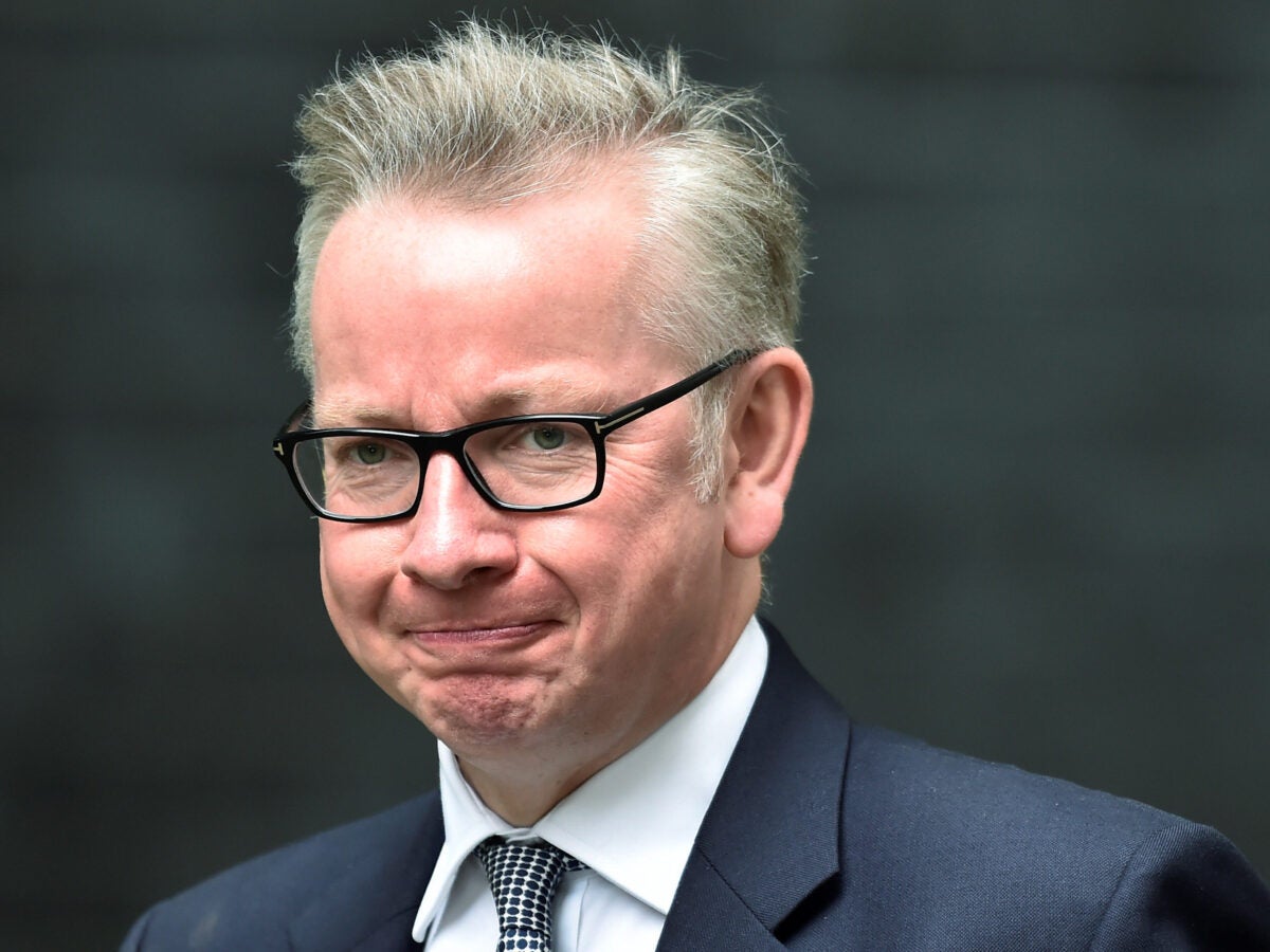 Michael Gove in Downing Street grimacing towards the camera