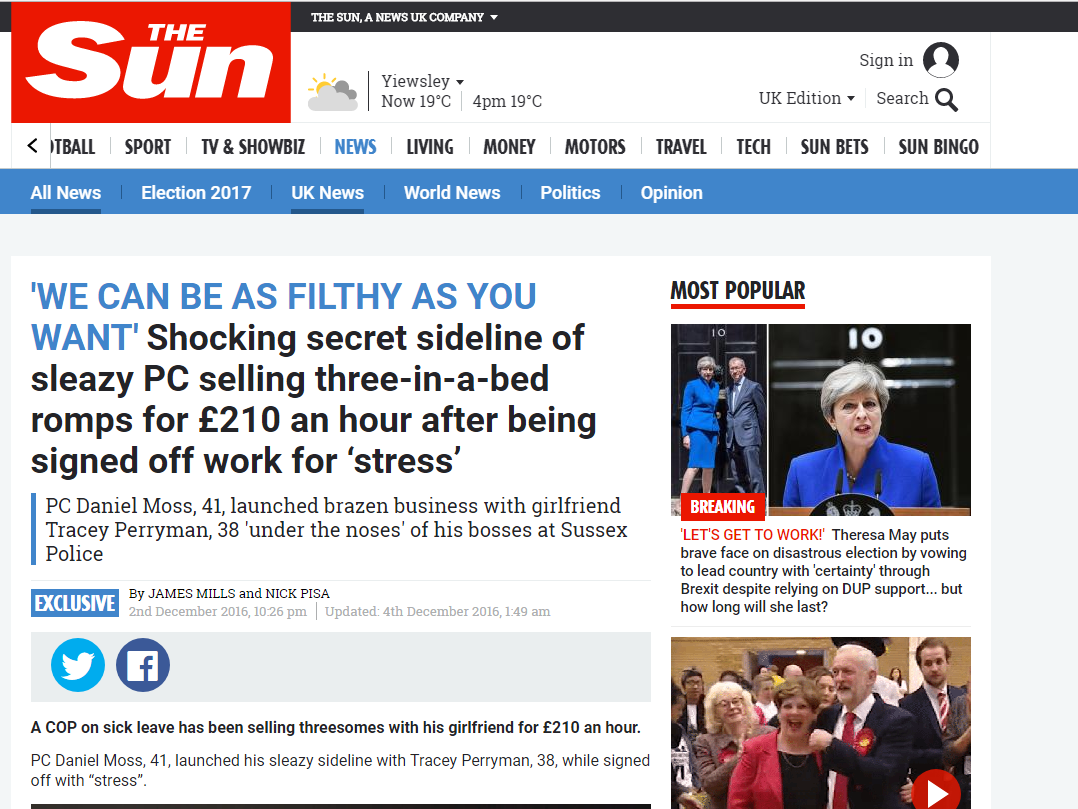 IPSO: Sun did not breach Editors' Code with secret filming for 'sick note cop sells threesomes' story