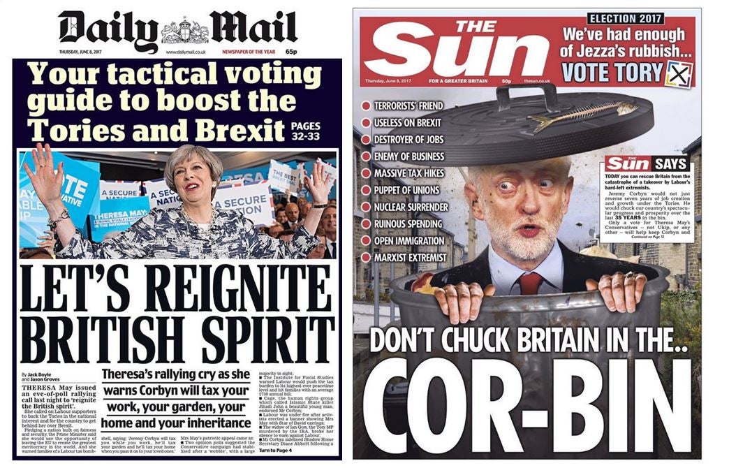 Sun warns of 'apocalypse' if Labour wins as Telegraph, Express and Daily Mail also give May front page polling day support