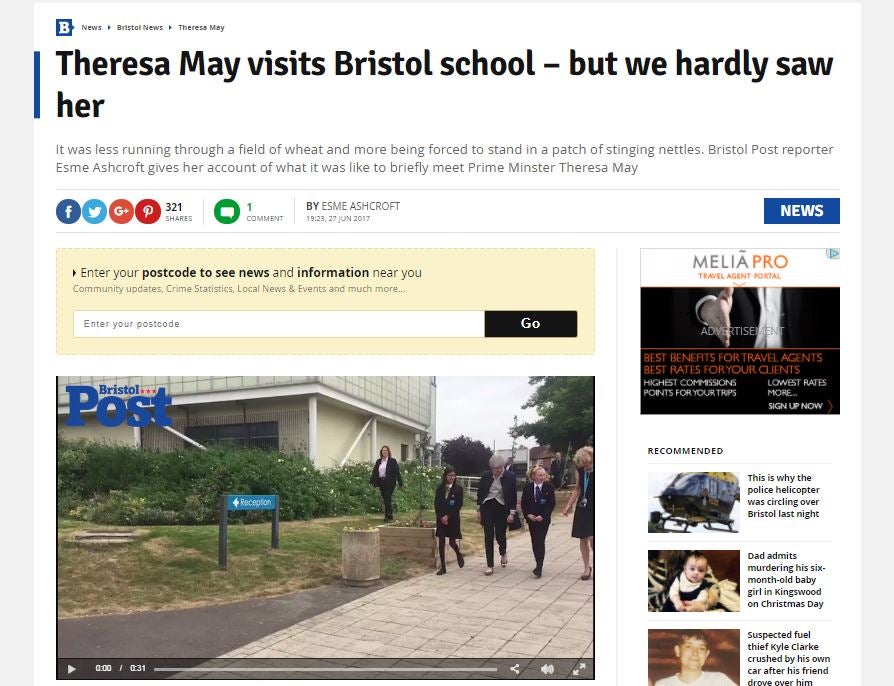 Covering Theresa May school visit was like ‘being forced to stand in a patch of stinging nettles’ says Bristol Post reporter