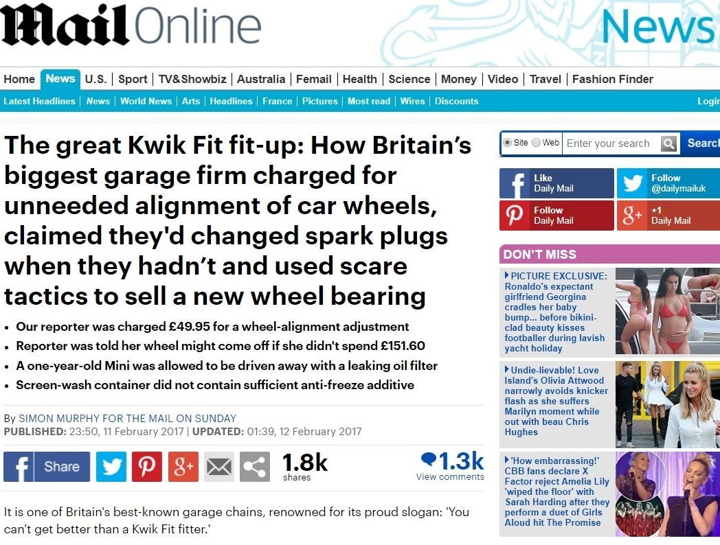 IPSO dismisses complaints against Mail on Sunday probe into Kwik Fit garages