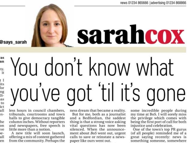 Final editor of Bedfordshire on Sunday publishes full version of editorial attacking Trinity Mirror cutbacks