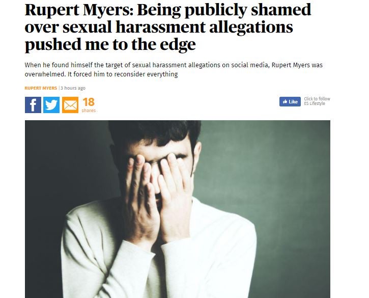 Former GQ reporter Rupert Myers writes in ES of help from Samaritans after media interest around his actions towards women