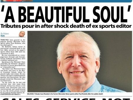Worcester News splashes on 'shock death' of former sports editor