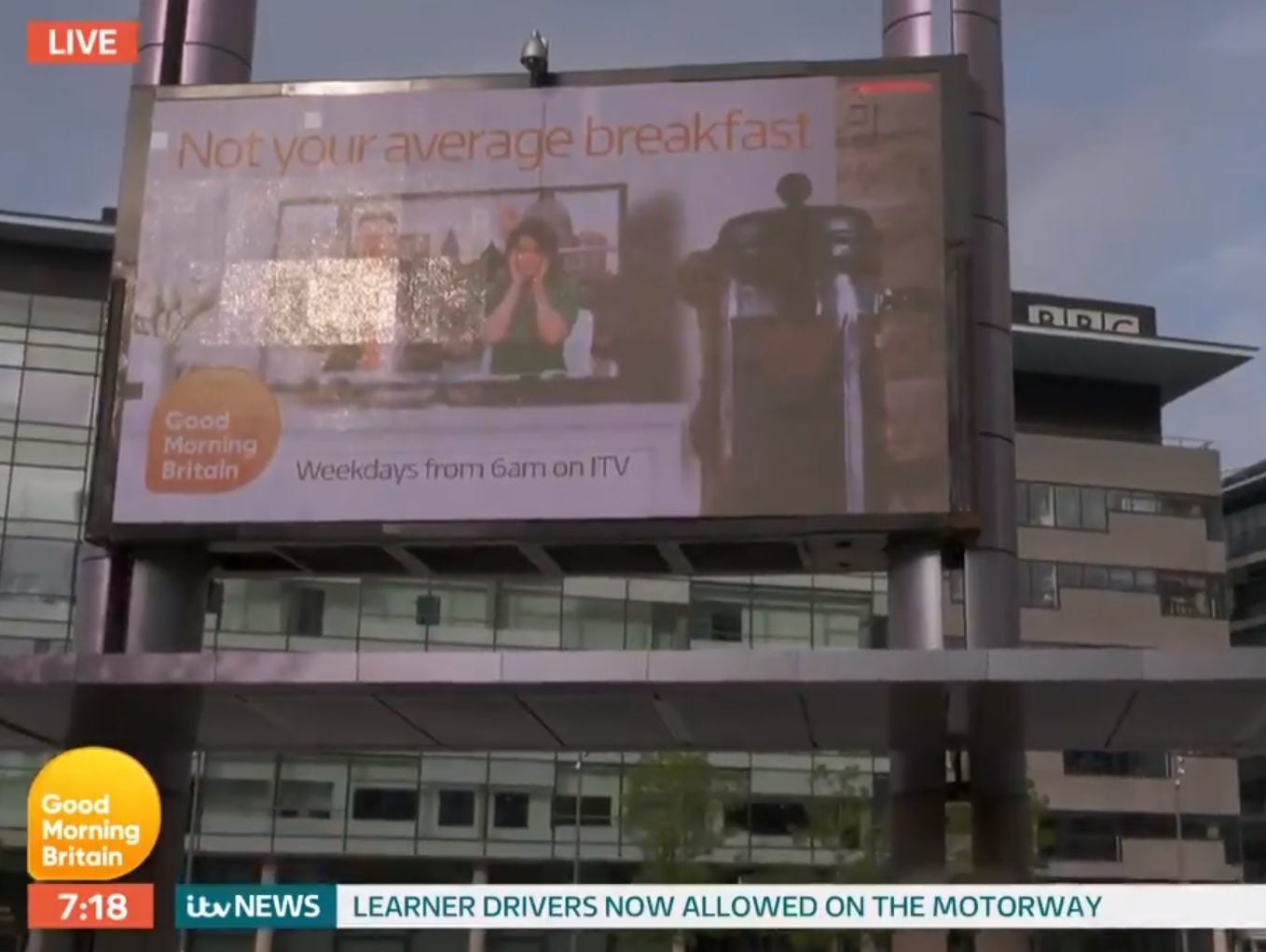 Good Morning Britain runs cheeky promo on big screen right outside rival BBC Breakfast's studios in Manchester