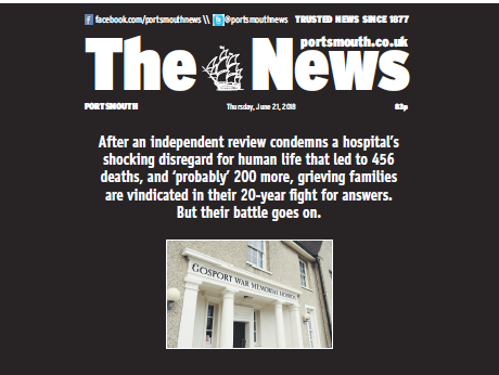 Portsmouth daily The News praised by panel for coverage of Gosport hospital deaths scandal and championing families