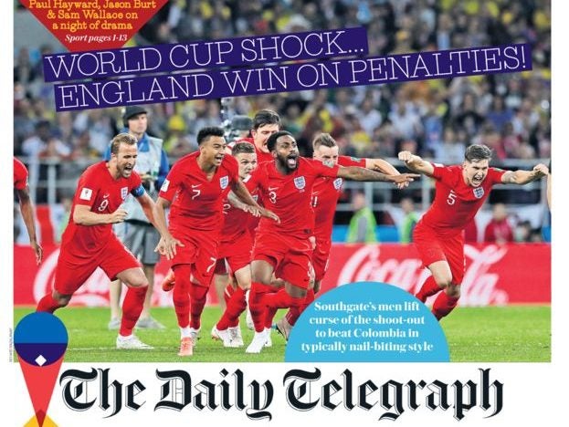 National newspaper front pages celebrate England’s World Cup win against Colombia on penalties