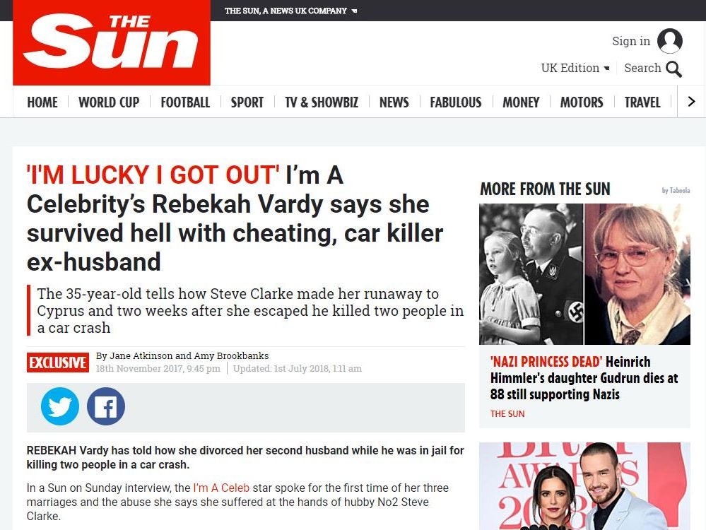 Sun on Sunday failure to include Rebekah Vardy's ex-husband's denial of her claim he made her sell kiss-and-tell story to newspaper was breach of code, rules IPSO