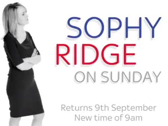 Sophy Ridge on Sunday to air at 9am on return to Sky News avoiding clash with new Marr show time on BBC