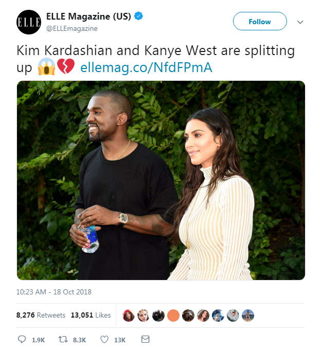 Elle magazine slammed for ‘fake news’ Twitter post about Kim Kardashian and Kanye West ‘splitting up’ amid US push for voter registrations