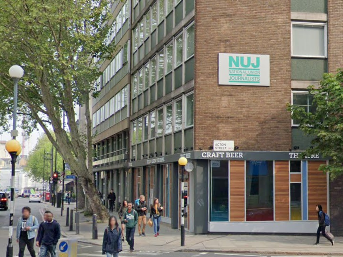 NUJ headquarters in London, illustrating an article about the union raising fees while membership hits a historic low