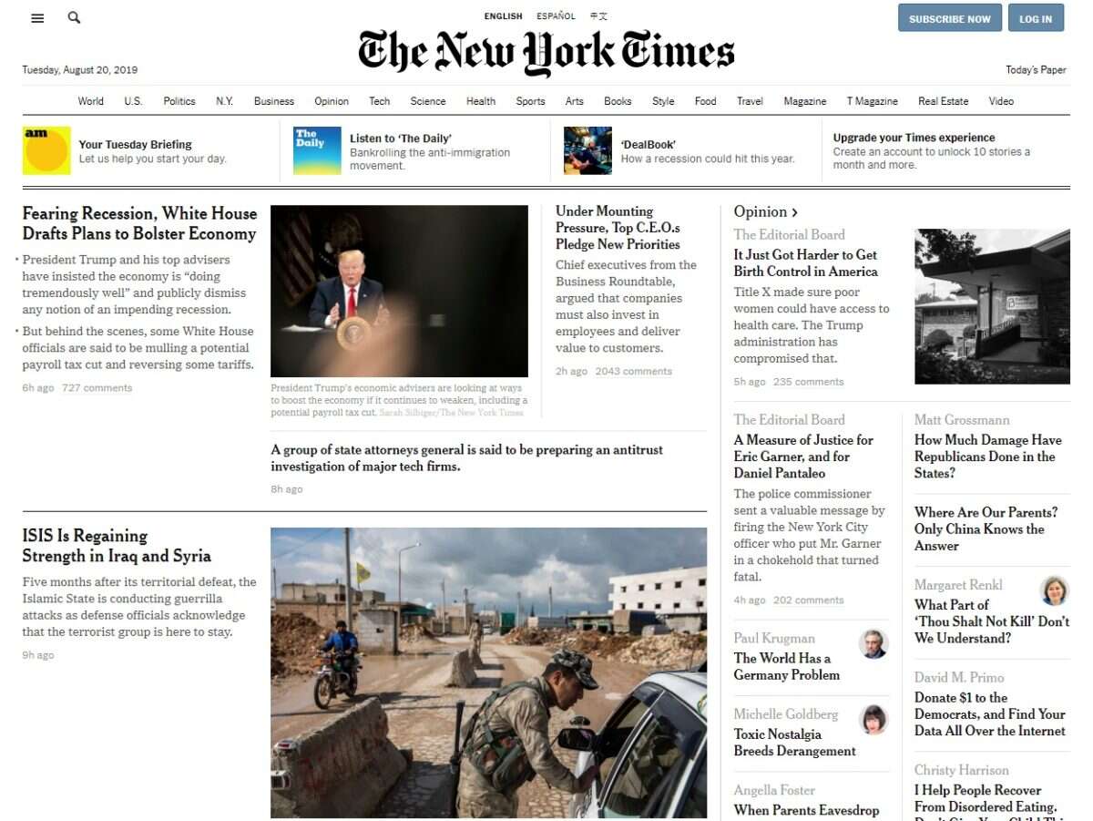 New Telegraph homepage groups top content by theme and draws NYT