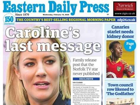 Caroline Flack's family choose local paper to share TV star's message written days before death