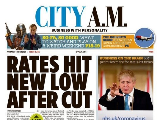 City AM suspends print and cuts salaries as coronavirus hits business