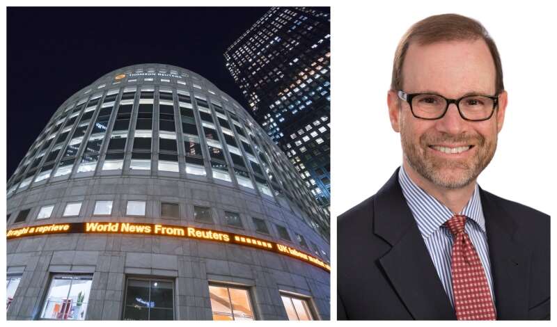 Left: Reuters news building (credit: Shutterstock/4kclips). Right: Reuters editor-in-chief Stephen Adler