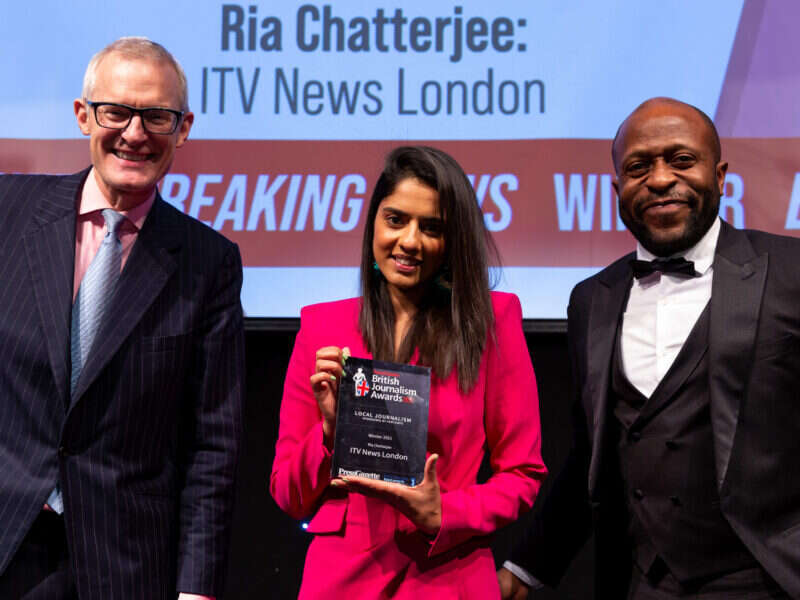 British Journalism Award winner Ria Chatterjee pictured with Ollie Egbeyemi, Managing Director, Vox Network Consultants, part of the Pertemps Network Group