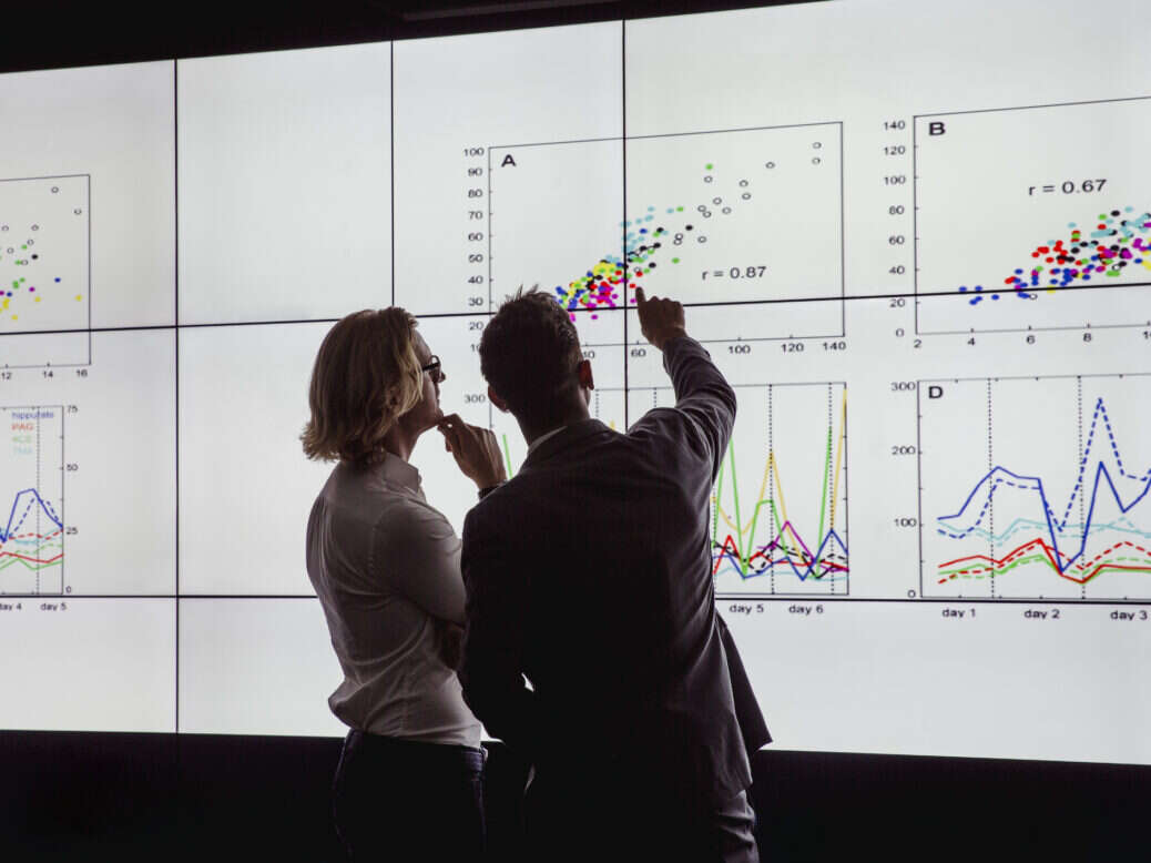 People evaluating a large data display