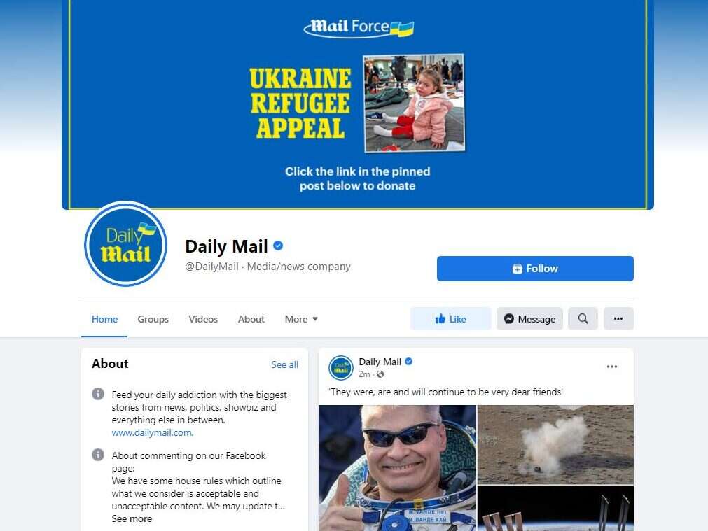 Ukraine coverage helps Daily Mail become top news publisher on Facebook