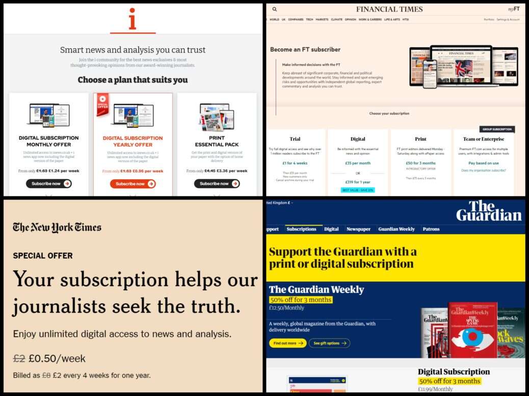 News subscriptions - paywall pages|New York Times subscription page