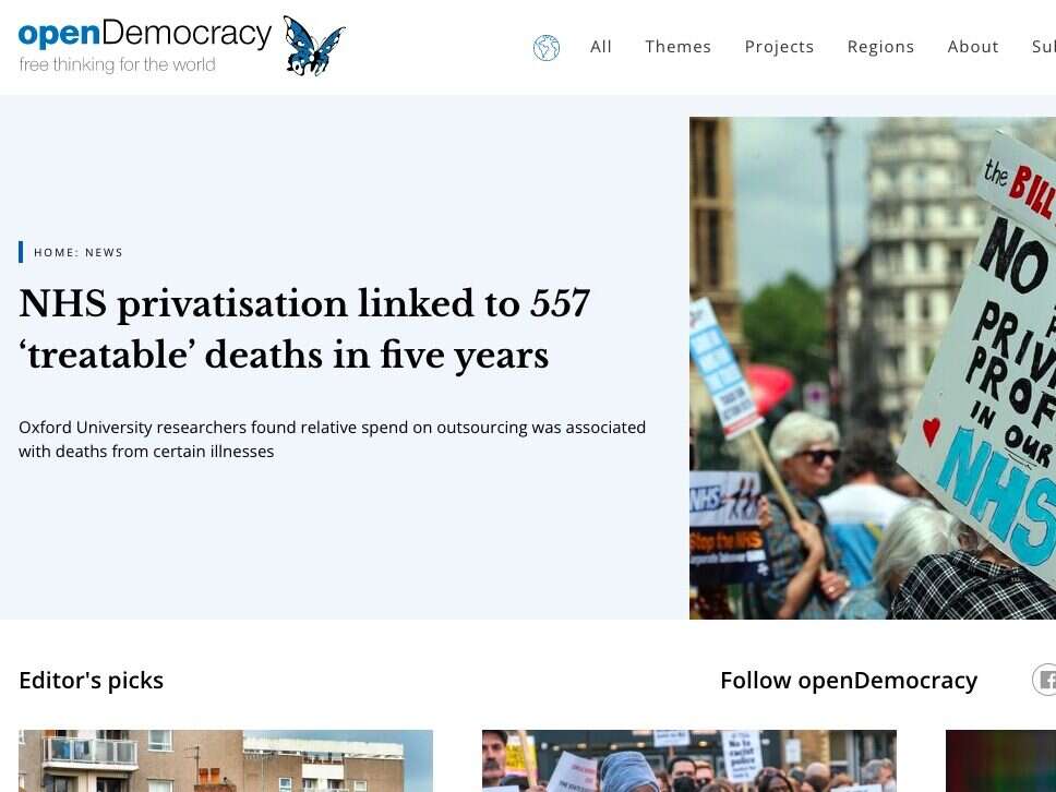 Philanthropy in journalism: Open Democracy screenshot|