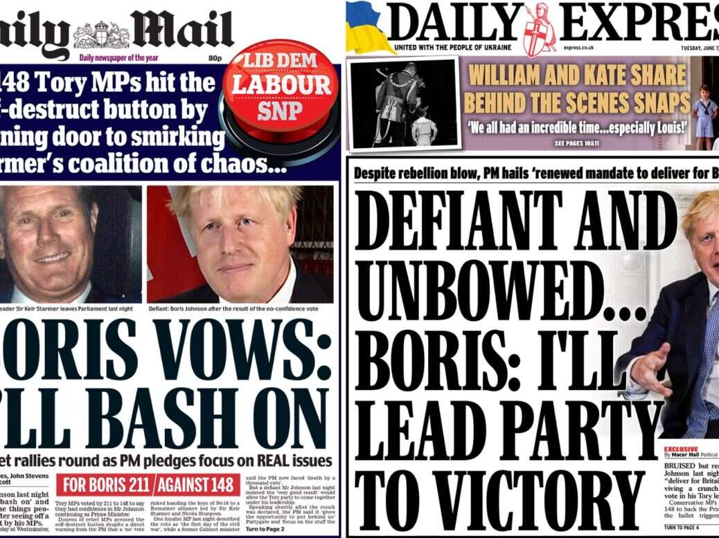 Boris Johnson confidence vote front pages|||||||||||