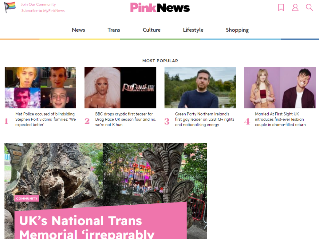 PinkNews homepage