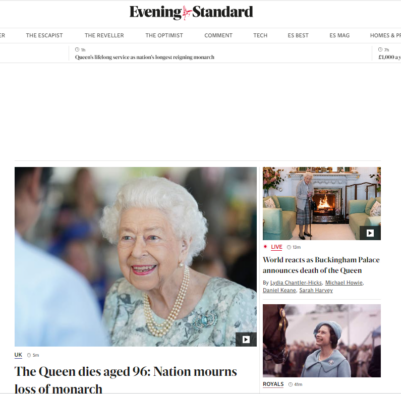 Queen death news traffic up at Evening Standard