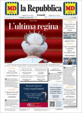 How world newspapers covered the death of Queen Elizabeth II: La Repubblica