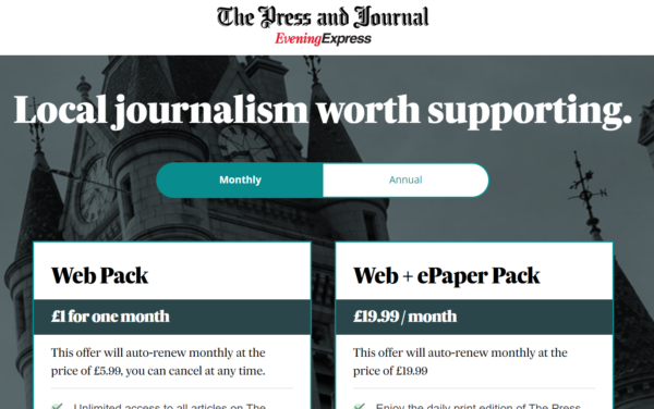 DC Thomson digital subscribers on Press & Journal