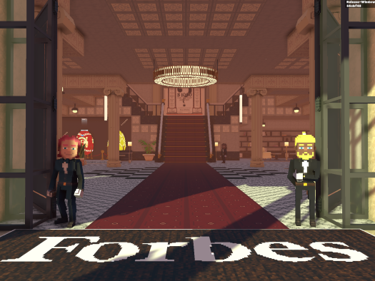 Forbes' metaverse: entrance|Forbes' metaverse: the pool|Forbes' metaverse: DJ booth|Forbes' metaverse: view across outdoor dancefloor to DJ stage|Forbes' metaverse: a 30 under 30 stage|Forbes' metaverse: NFT gallery|Habbo Hotel screenshot|Minecraft screenshot. It looks quite nice